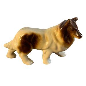 Vintage Lassie Collie Dog Brown 2.5" Ceramic Porcelain Figurine Japan